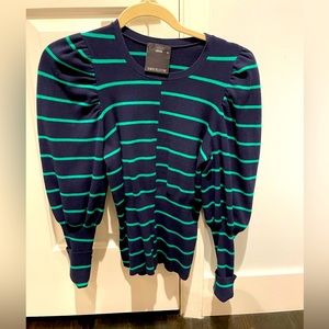 C/Meo Collective navy and green striped knit top. Size M.